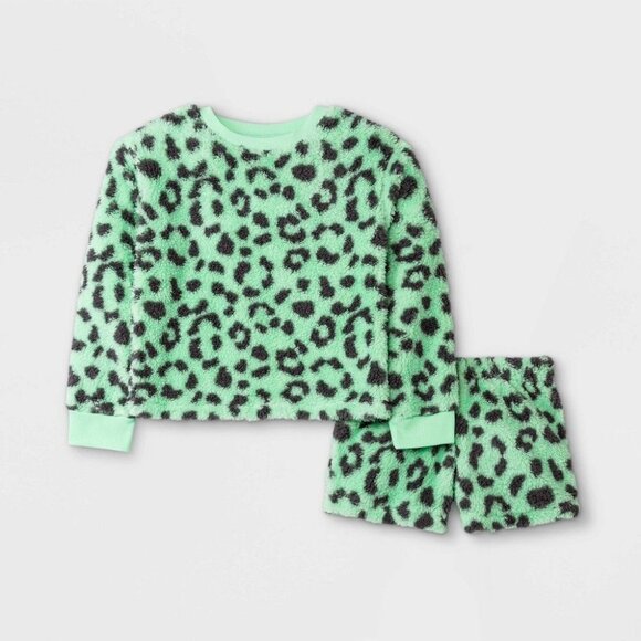 Art Class Girls' Cozy Animal Print Sherpa Pajama Set - Mint Green XL - Picture 1 of 4
